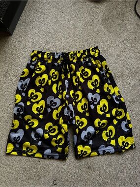 Men's Black Mesh Athletic Shorts - Black/Yellow